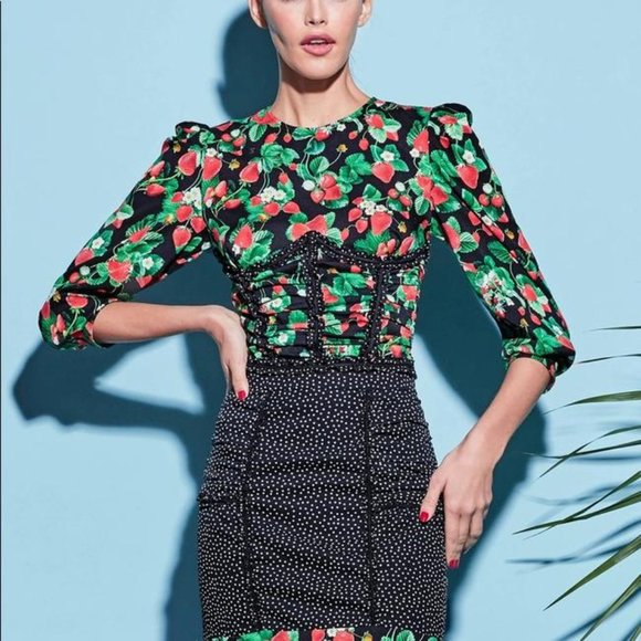 Fleur du Mal Silk Polka Dot Mini Skirt Love Bound Strawberry Print 4 New - Picture 1 of 16